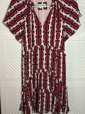 Anthropologie Pink and Maroon Geometric Midi Dress
